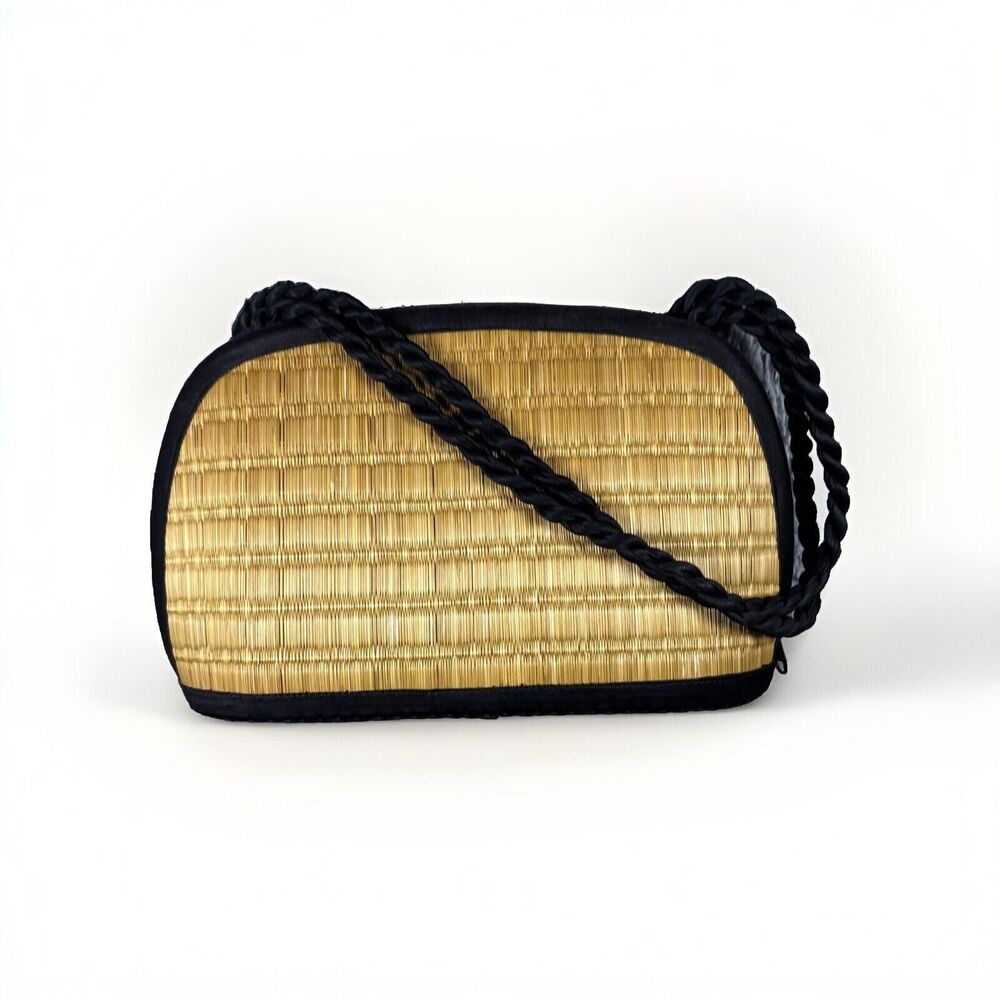 Sea Grass Woven Purse‎ Saraye Tatami Beige Green Straw Satchel Zipper Clamshell